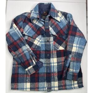 Vintage CPO Jacket Blue Red Plaid Wool Blend Shirt 90s Grunge Men’s Size Medium